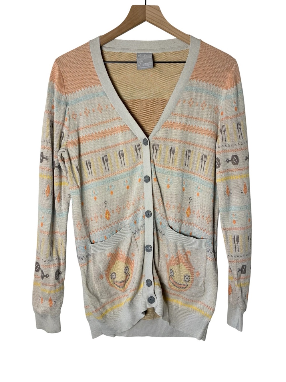Her Universe Howl’s Moving Castle V-Neck Cardigan Sweater Fair Isle Calcifer